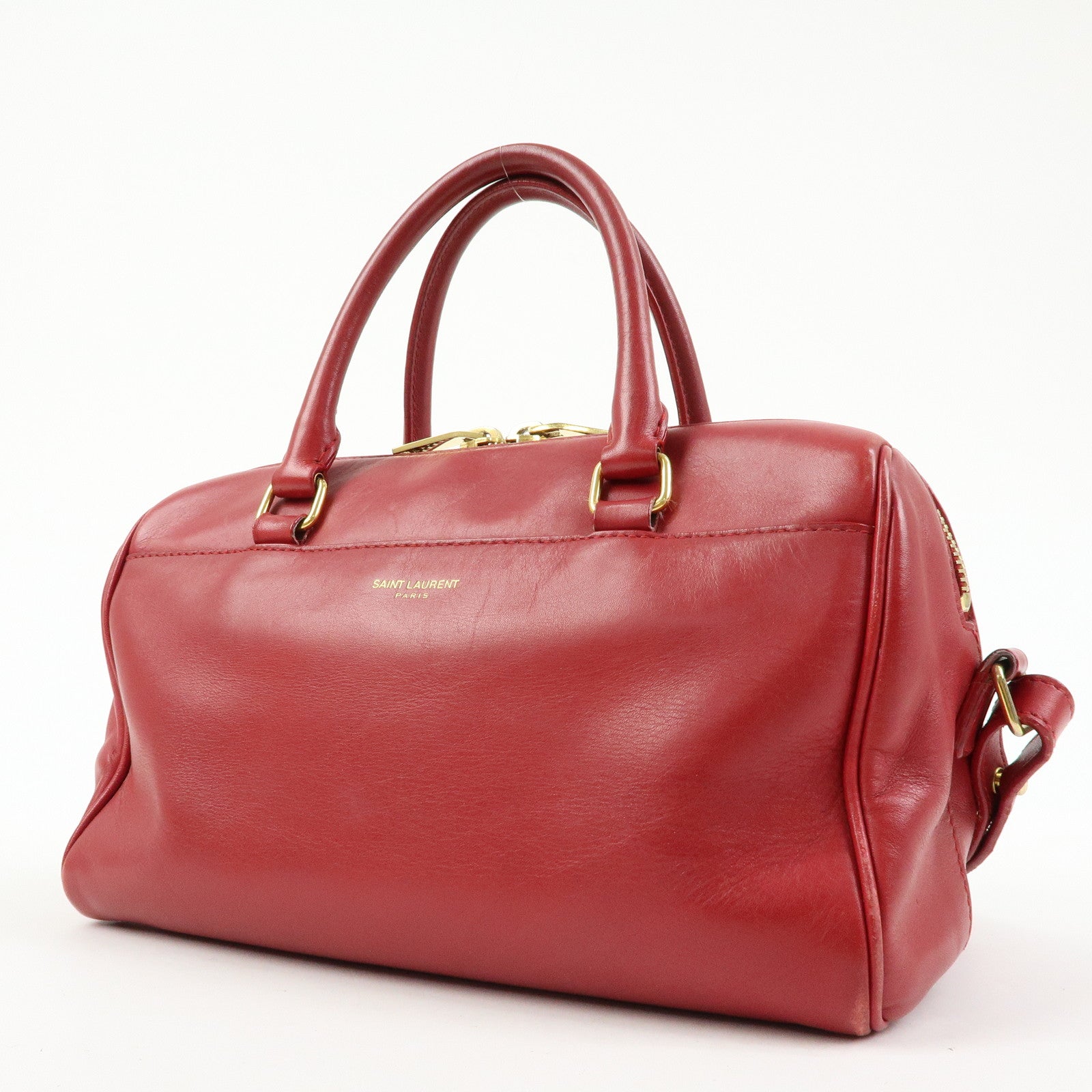 SAINT LAURENT PARIS Baby Duffle Leather 2WAY Bag Red 3330958