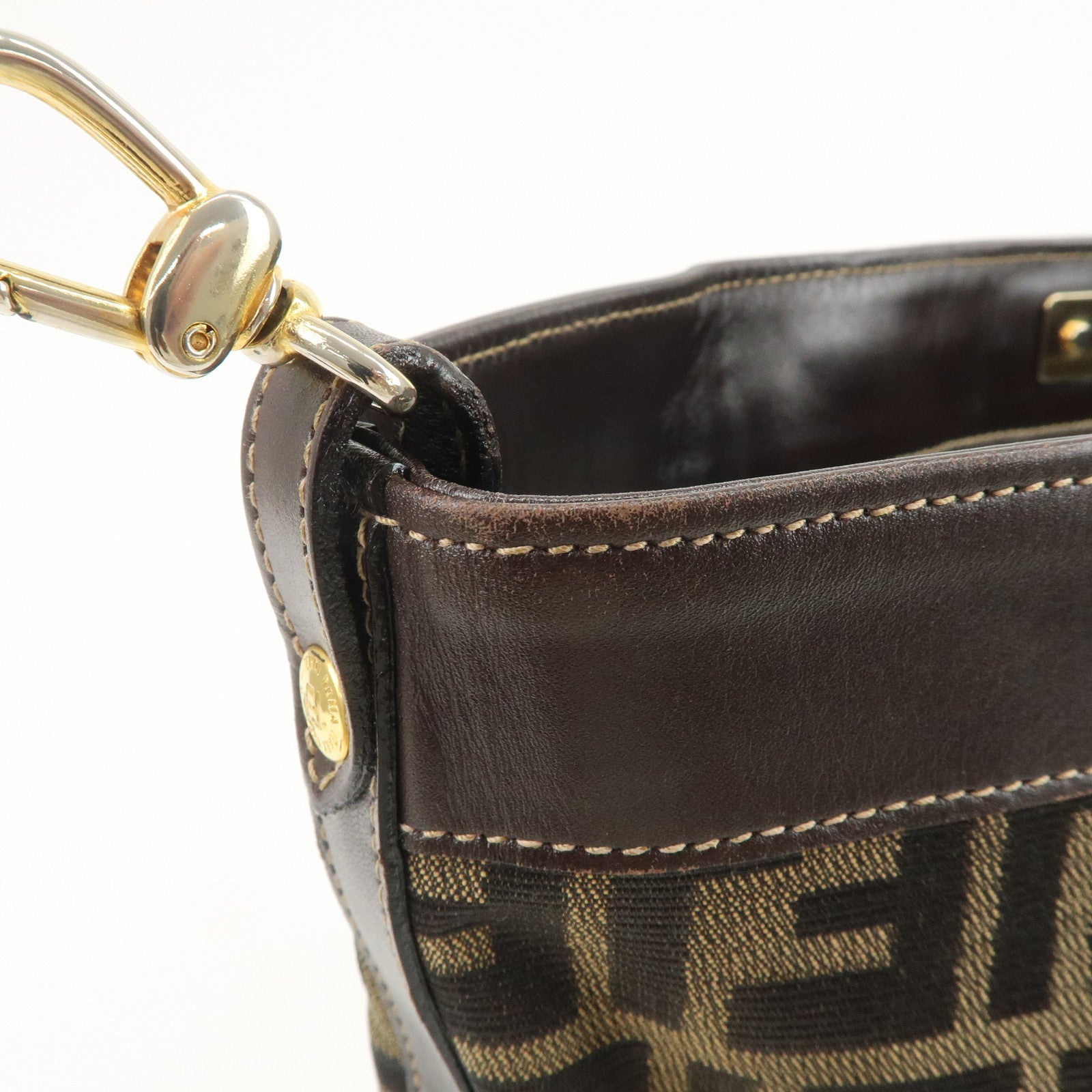 FENDI Zucca Canvas Leather 2Way Bag Hand Bag Shoulder Bag Brown