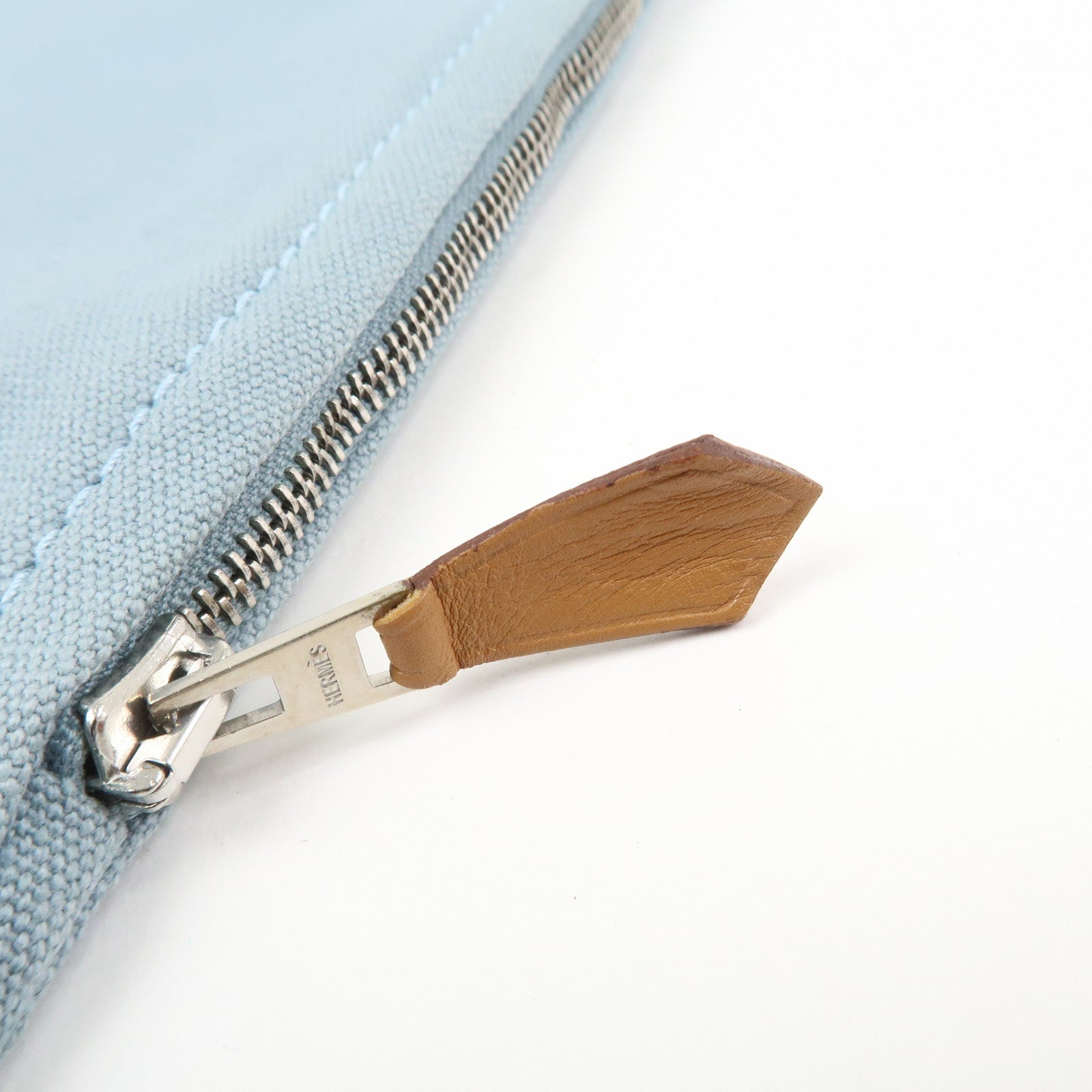HERMES Bora Bora GM Cotton Leather Pouch Light Blue