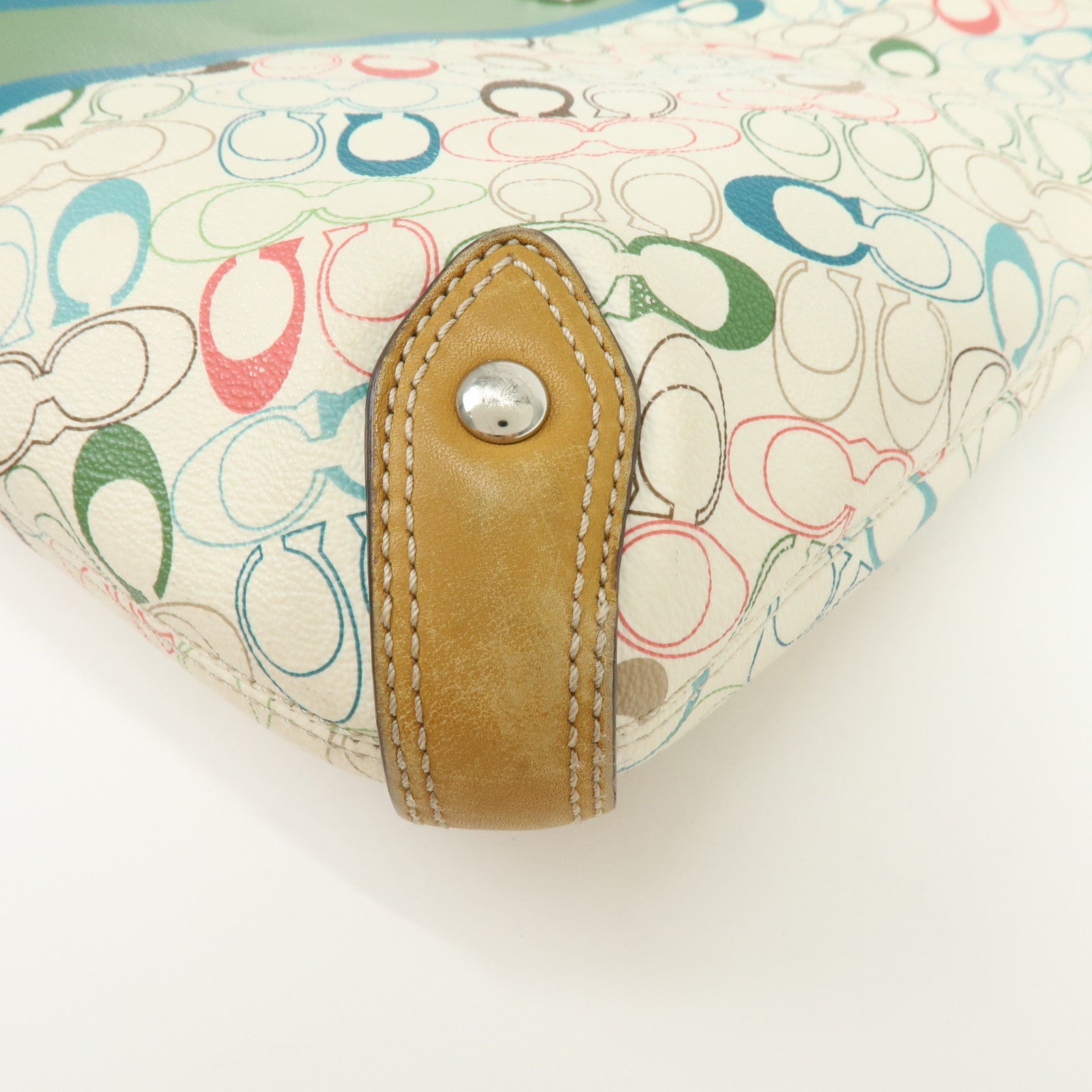 COACH Signature PVC Leather Shoulder Bag Hand Bag White Green