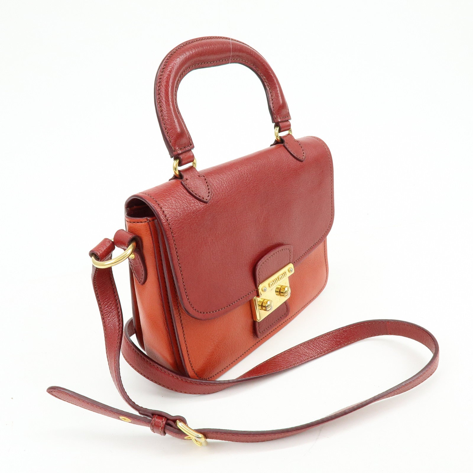 MIU MIU Madras Leather 2Way Bag Hand Bag Shoulder Bag Red Orange