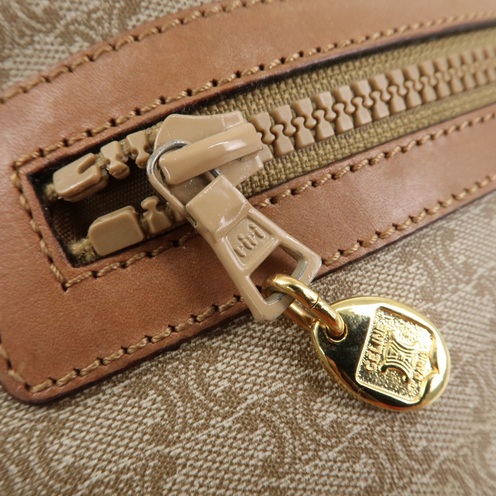 CELINE Macadam Leather PVC Clutch Bag Brown Beige Used