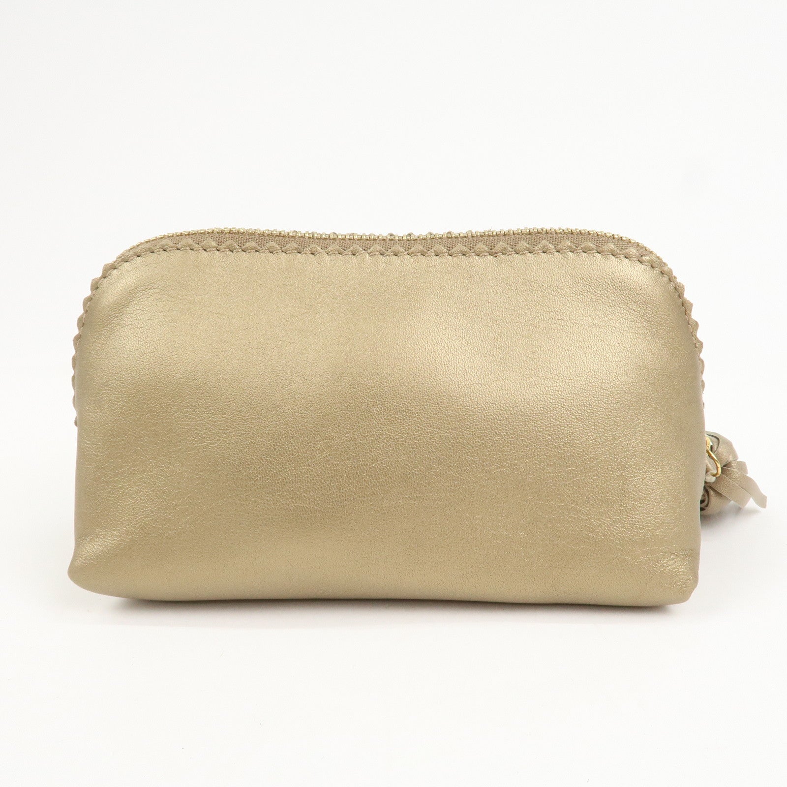 LOEWE Anagram Leather Tassel Pouch Cosmetic Pouch Gold