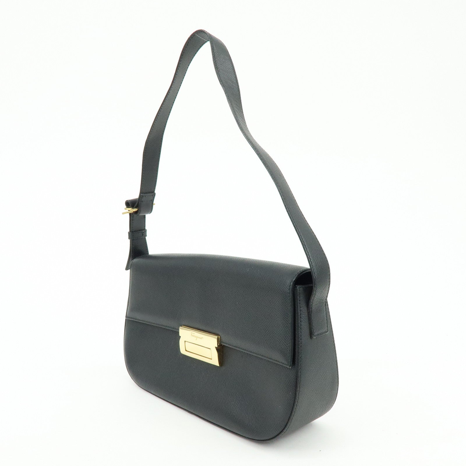 Ferragamo Leather Shoulder Bag Hand Bag Black