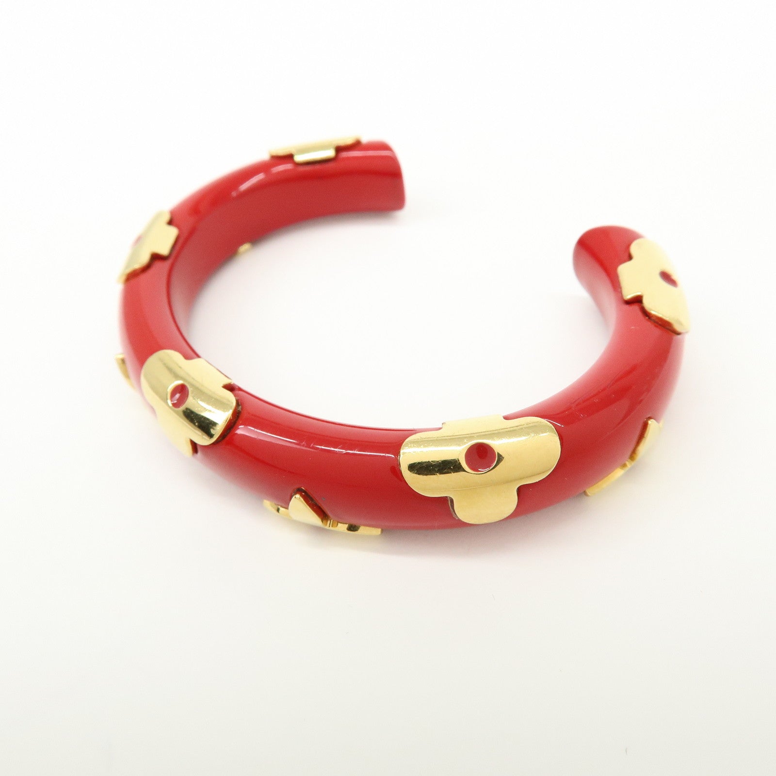 Louis Vuitton Monogram Ceramic Metal Bracelet Bangle Red Gold