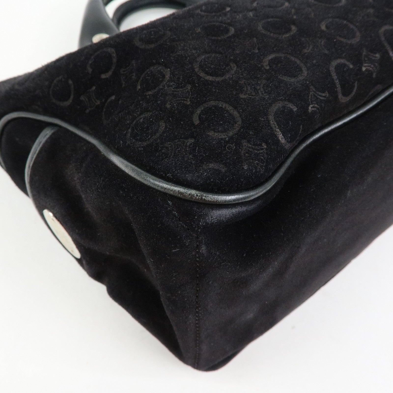 CELINE C Macadam Suede Leather Boogie Bag Hand Bag Black