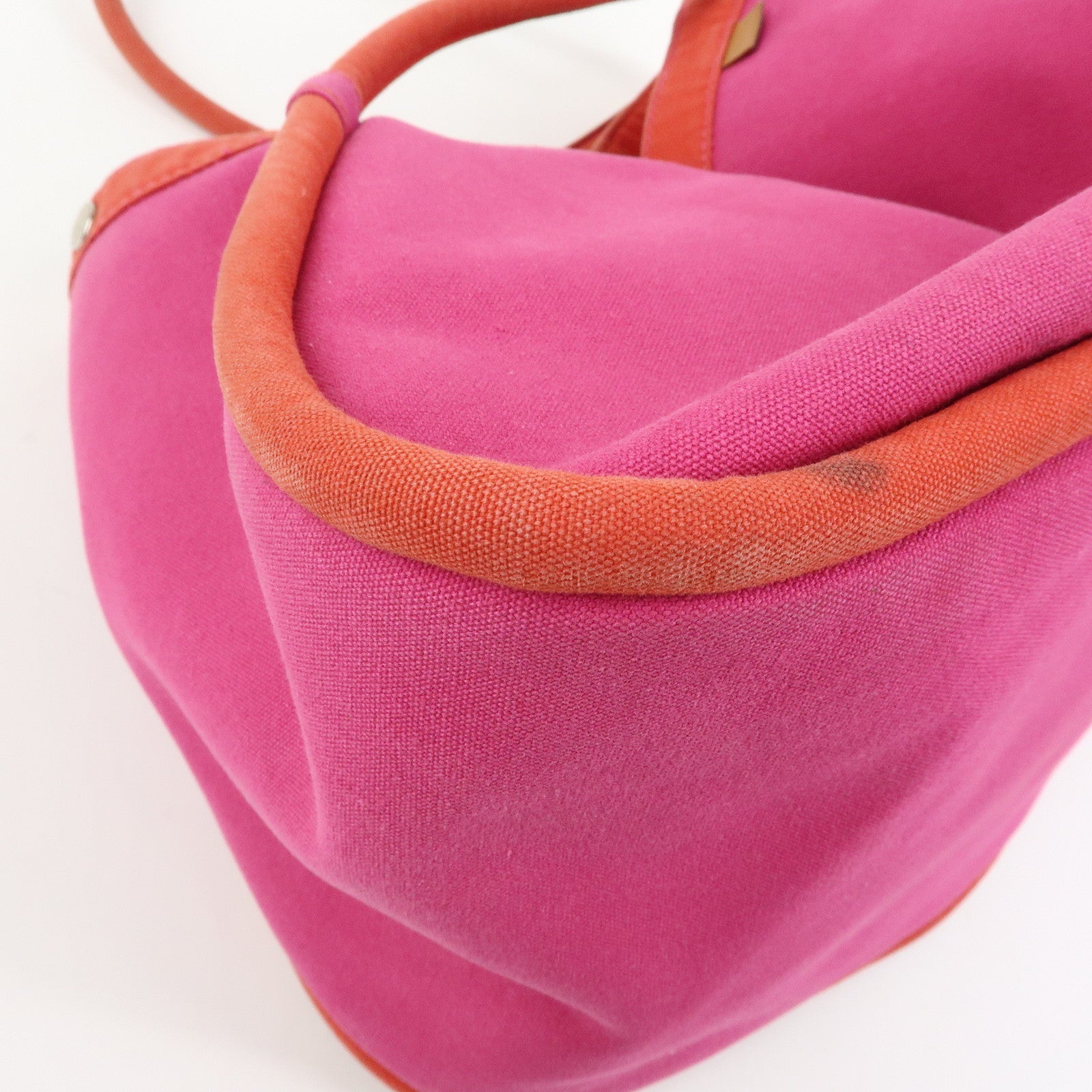 HERMES Sac Baguette GM Canvas Tote Bag Hand Bag Pink Red