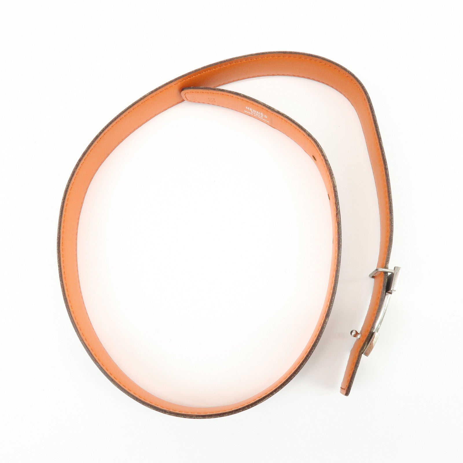 HERMES Leather H Buckle □B Stamped Reversible Constance Belt Brown