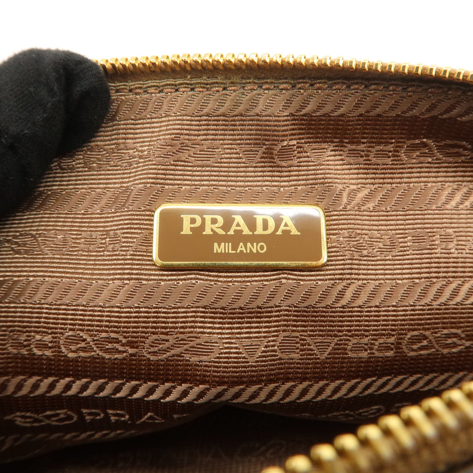 PRADA Logo Leather Pouch Cosmetic Pouch Camel