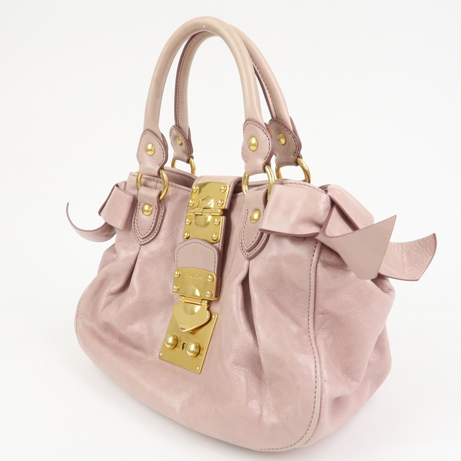 MIU MIU Leather Side Ribbon 2Way Hand Shoulder Bag Pink RN0686