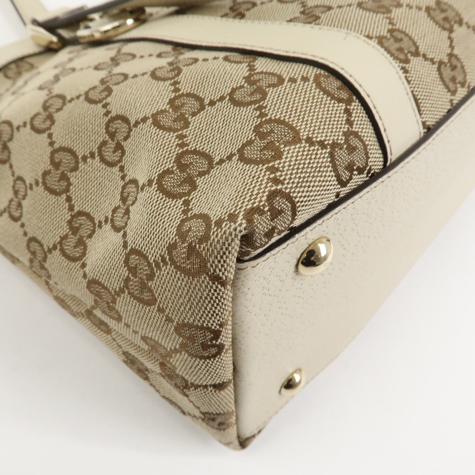 GUCCI Abbey GG Canvas Leather Tote Bag Hand Bag Brown Ivory 141470