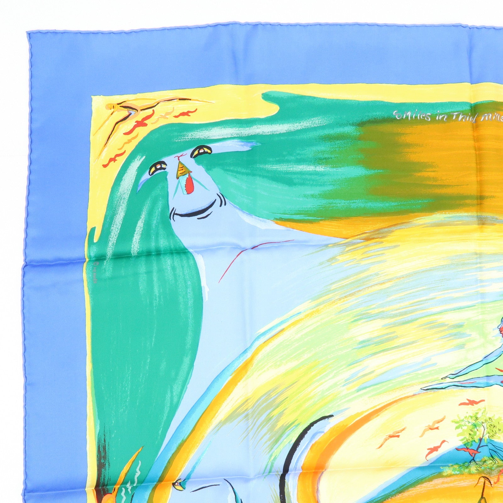 HERMES Carre 90 Silk 100% Scarf Smiles in Third Millenary Blue