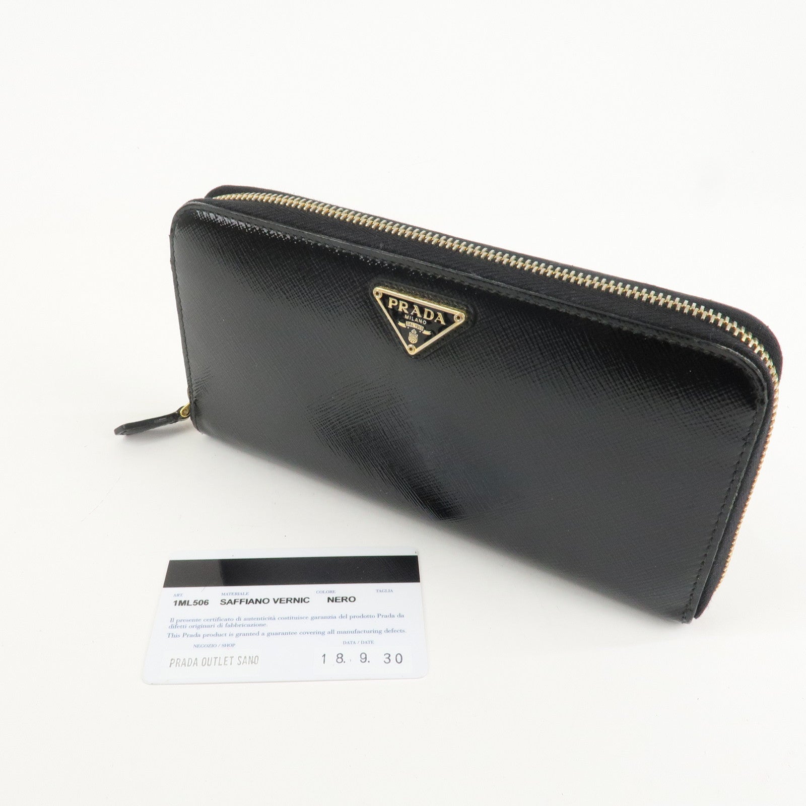 PRADA Logo Saffiano Vernis Leather Round Zipper Long Wallet 1ML506 Used