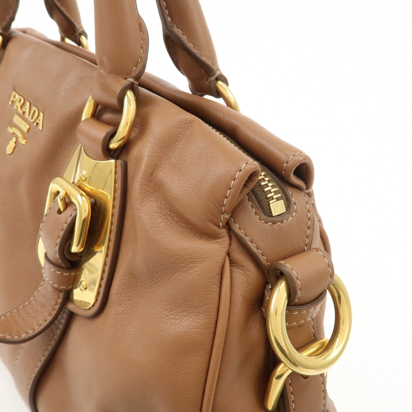 PRADA Leather 2Way Bag Hand Bag Shoulder Bag Brown BN2435 Used