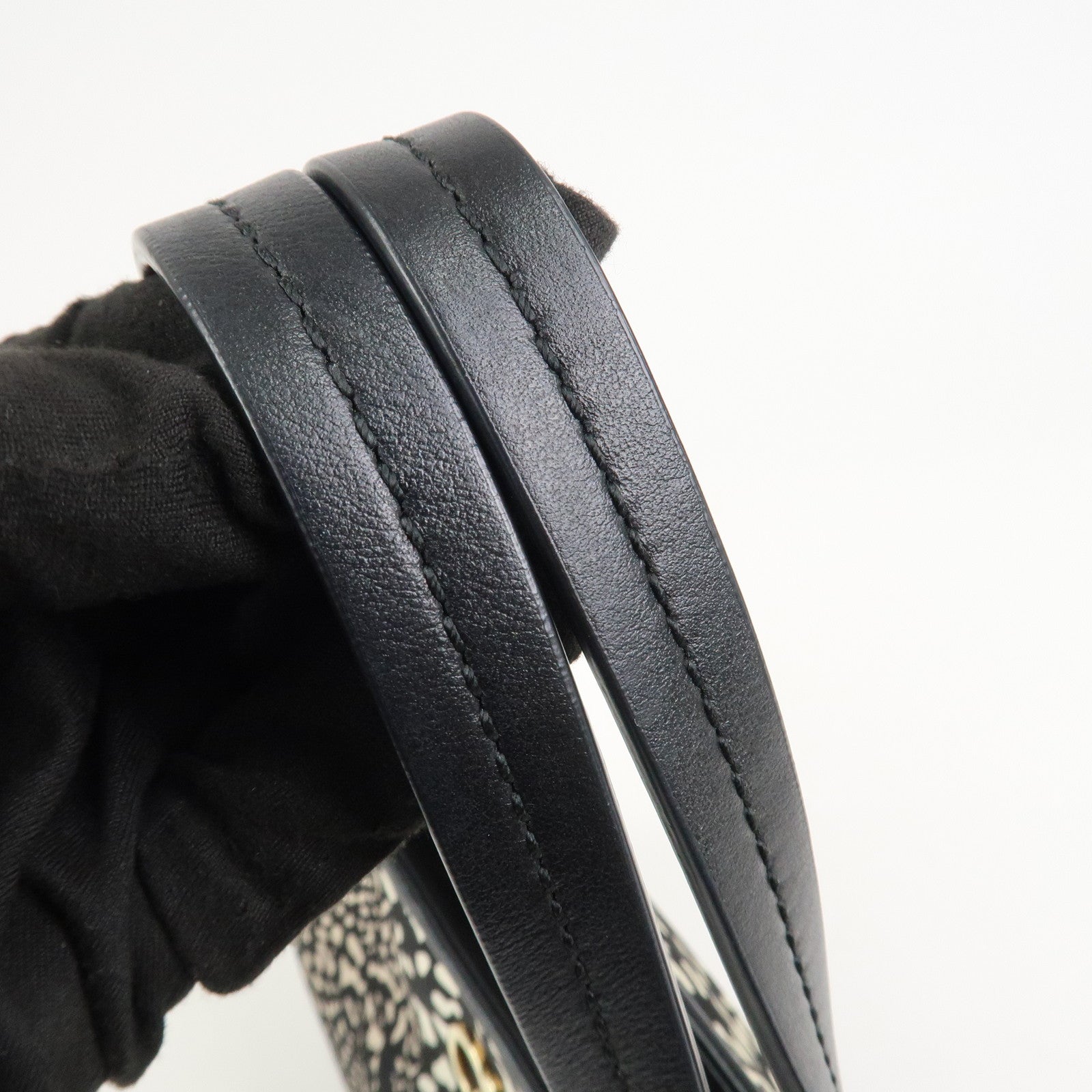 Ferragamo Gancini Nylon Leather Tote Bag Hand Bag Leopard Black