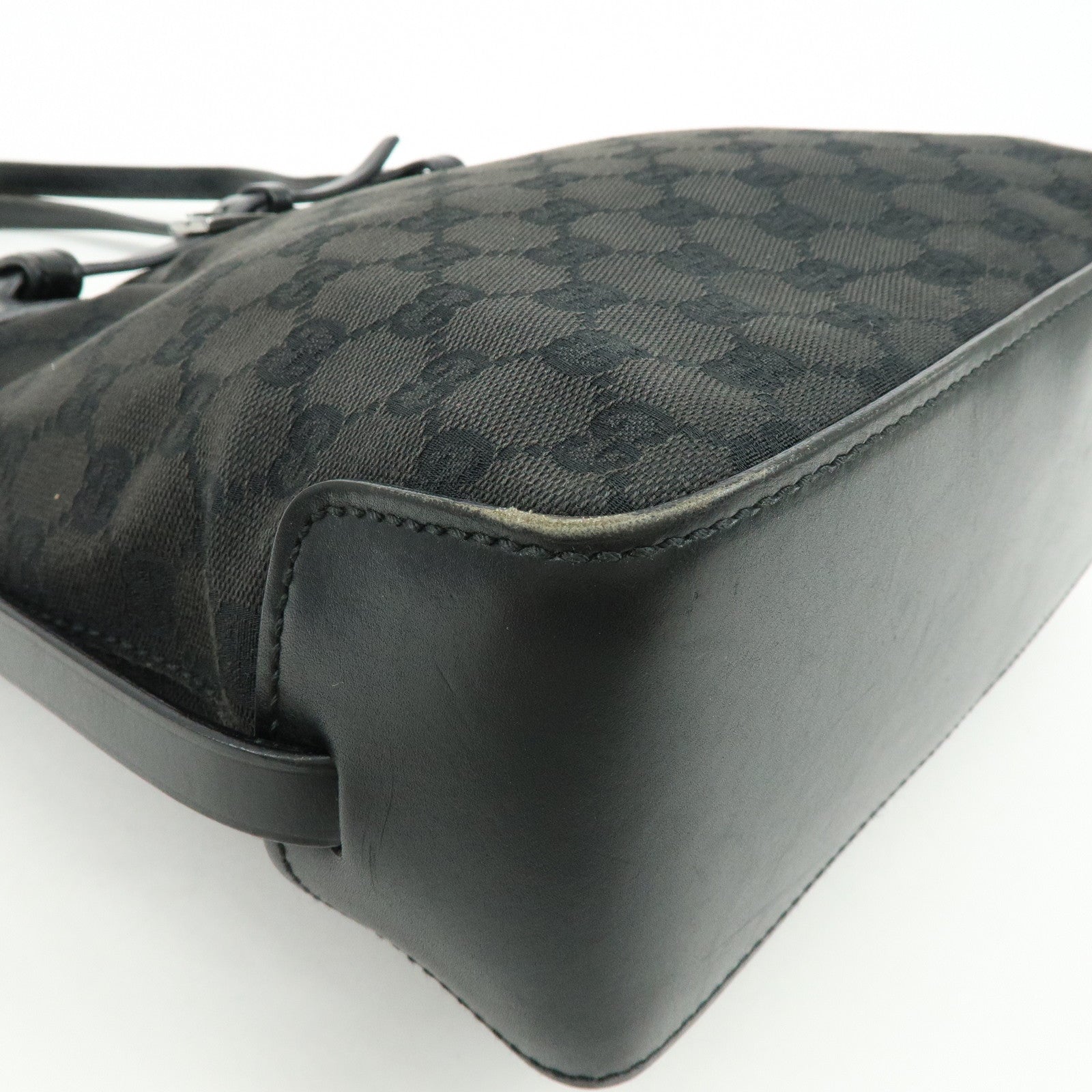 GUCCI GG Monogram Canvas Leather Tote Bag Hand Bag Black 107757