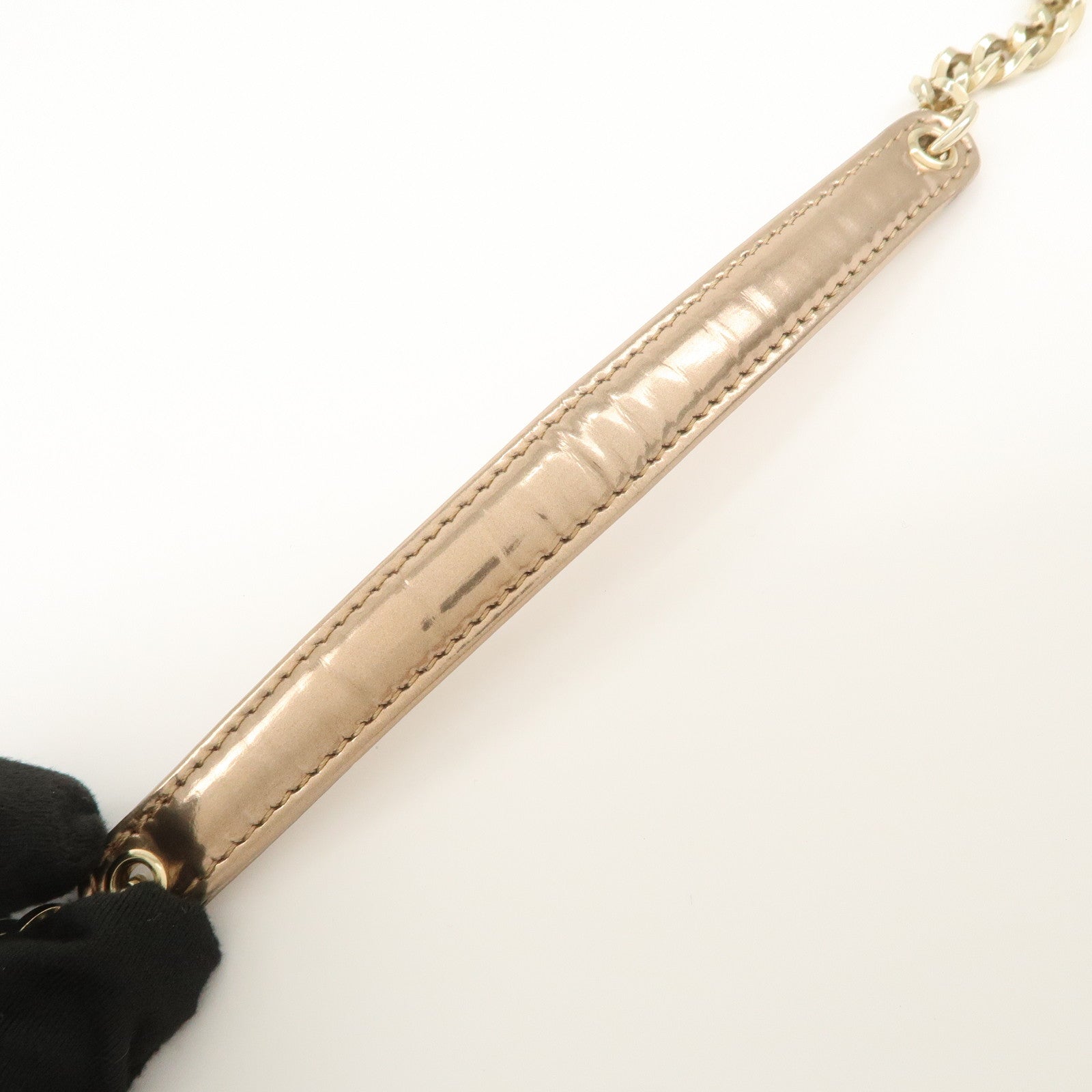 Christian Dior Patent Leather Chain Shoulder Bag Metallic Pink Used