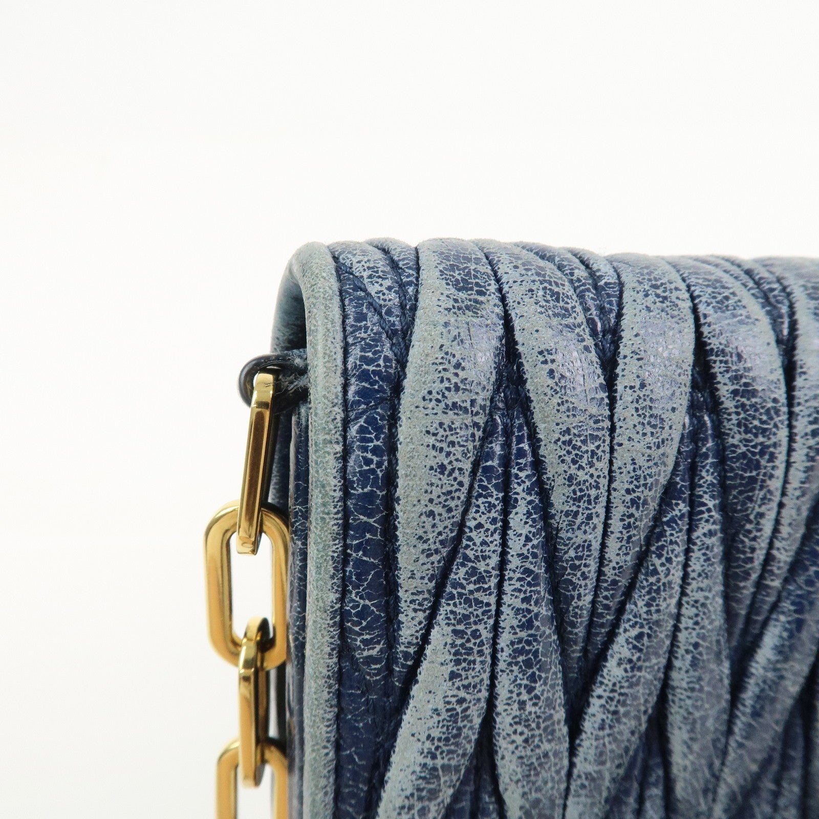 MIU MIU Matelasse Logo Leather Chain Shoulder Wallet Blue 5M1290