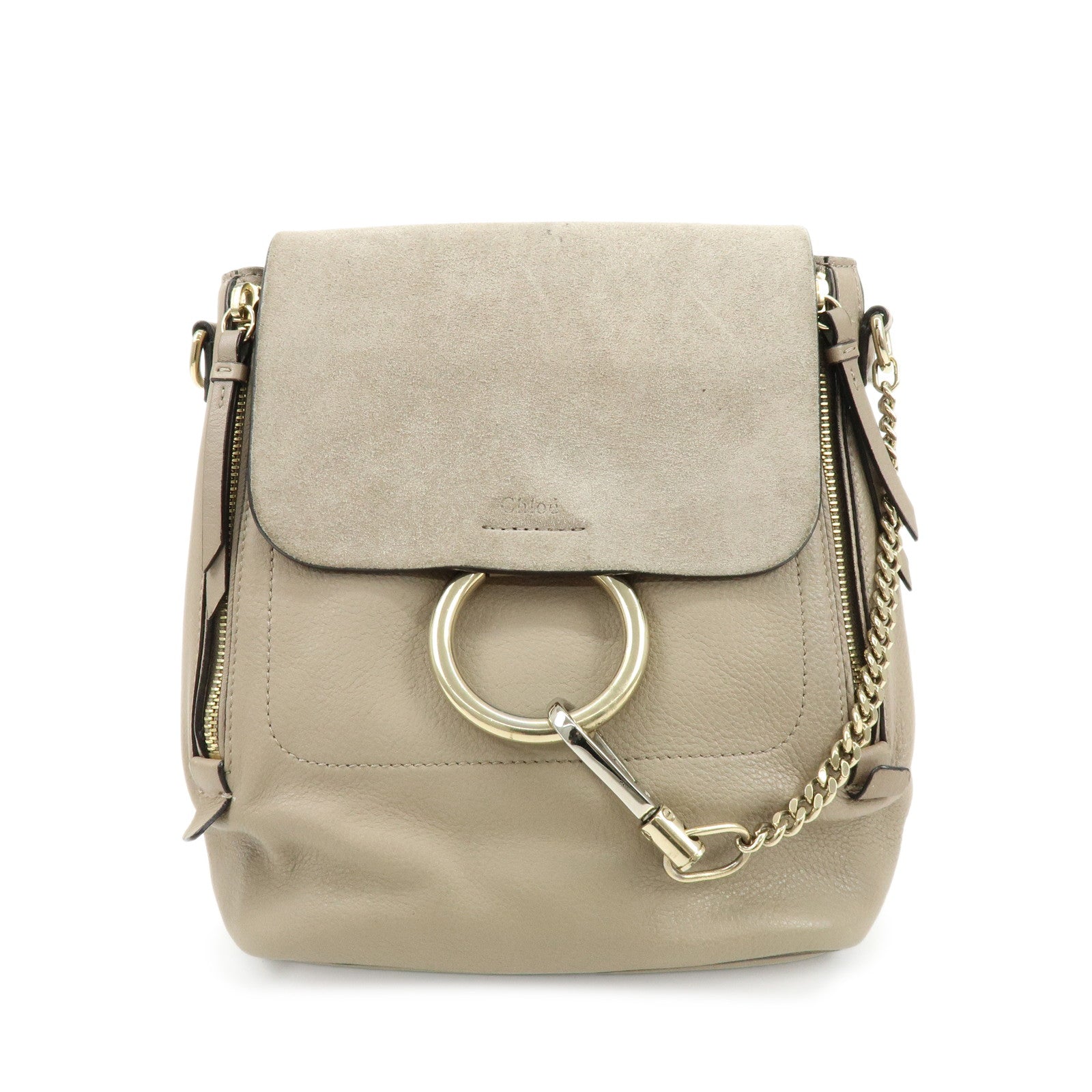 Chloe Faye Suede Leather Backpack Rucksack Greige