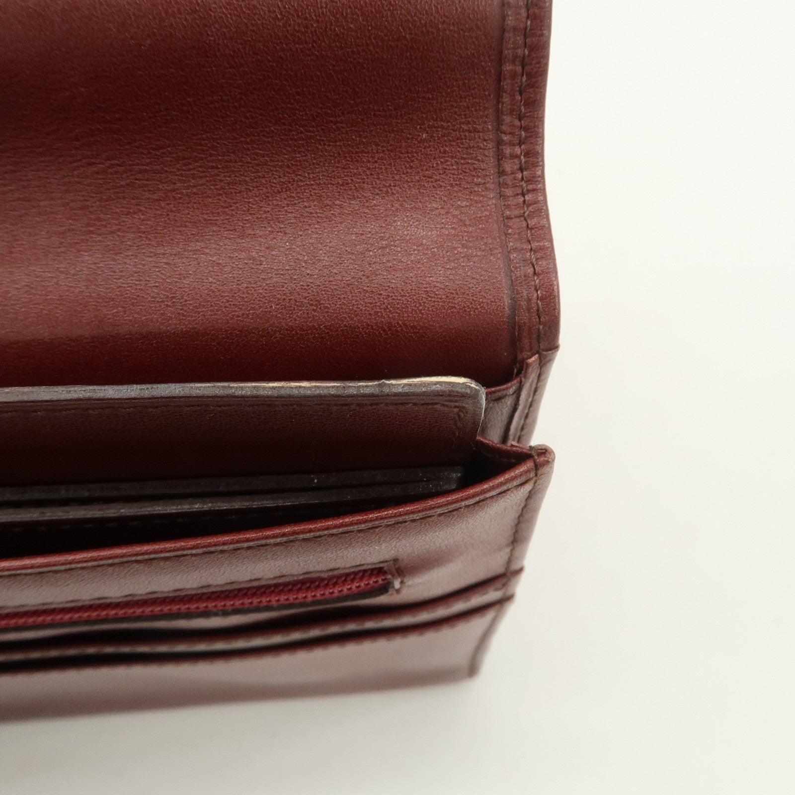 Cartier Must Line Leather Clutch Bag Bordeaux Gold Hardware Used