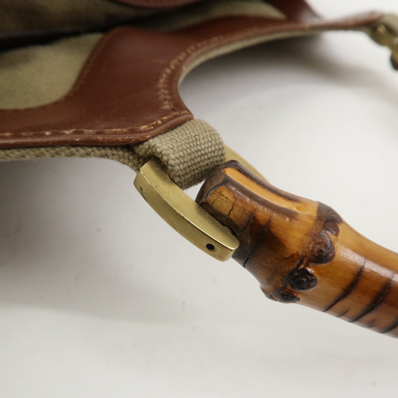 GUCCI Bamboo Canvas Leather Shoulder Bag Hand Bag Brown 109128
