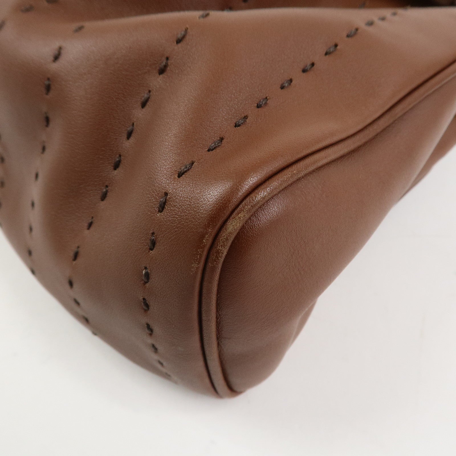 Ferragamo Gancini Leather Stitch Shoulder Bag Hand Bag Brown