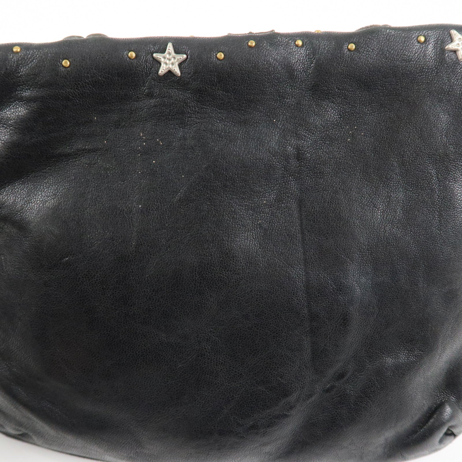 JIMMY CHOO Zodiac Leather Studs Shoulder Bag Black Gold HDW Used
