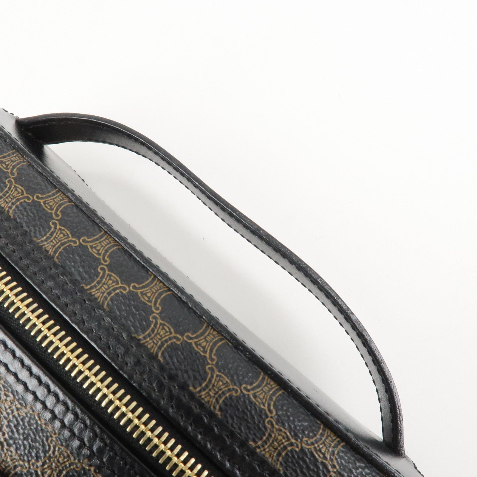 CELINE Macadam PVC Coating Canvas Leather Vanity Bag Hand Bag Black