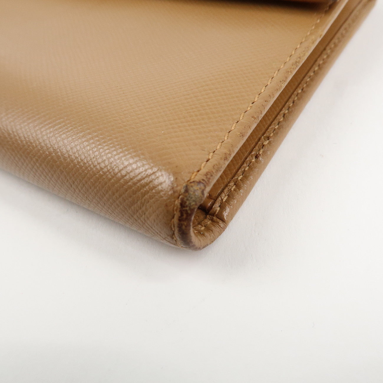 PRADA Triangle Logo Saffiano Leather Trifold Wallet Brown Used