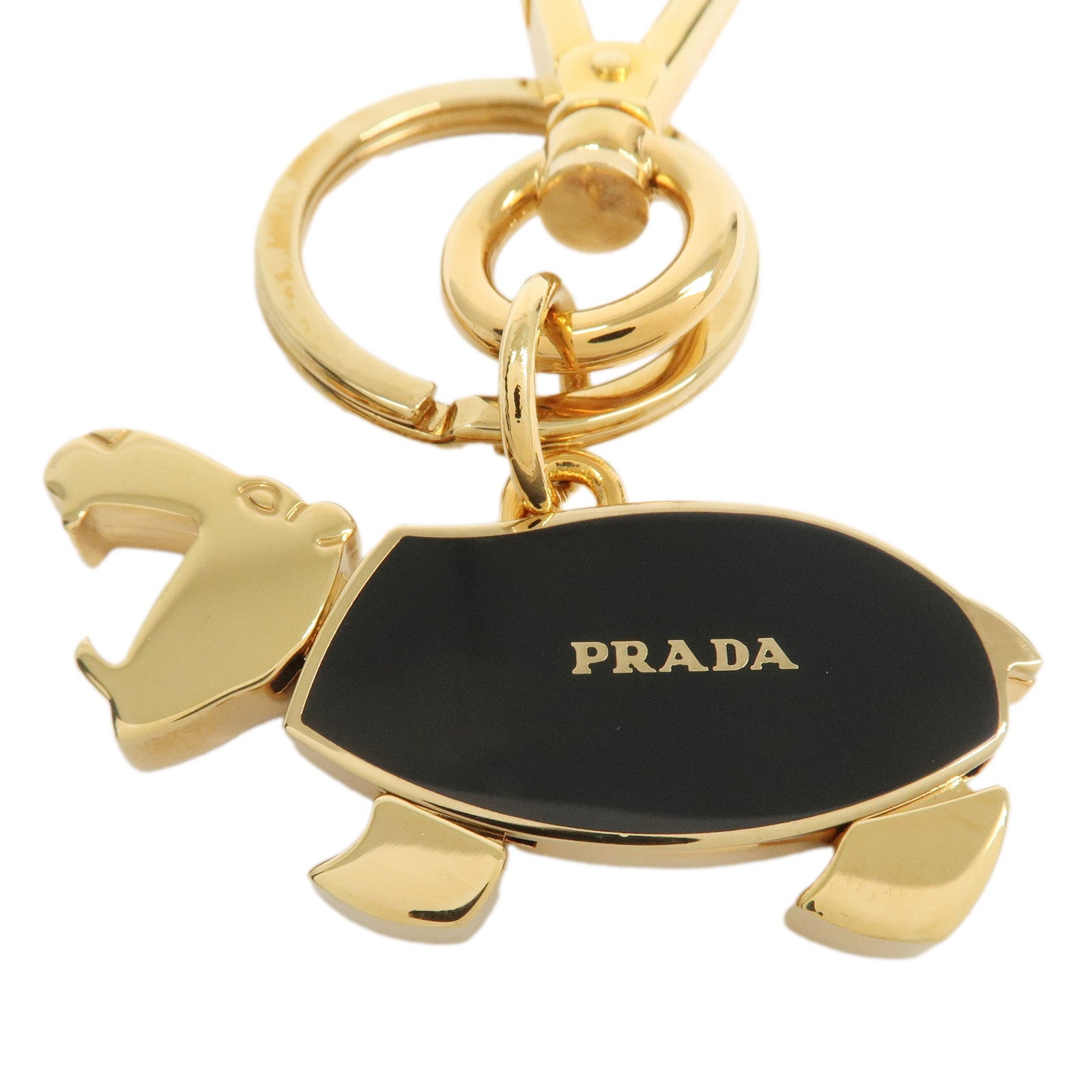 PRADA Hippopotamus Metal Bag Charm Key Charm Black Gold