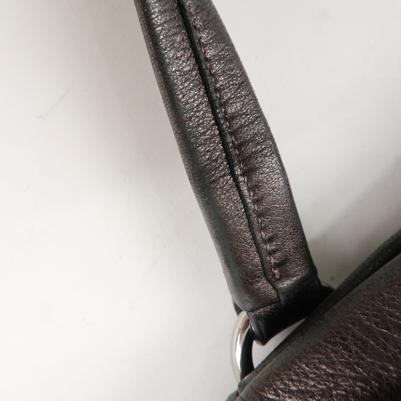 PRADA Logo Nylon Leather Tote Bag Shoulder Bag Khaki Metallic Brown Used