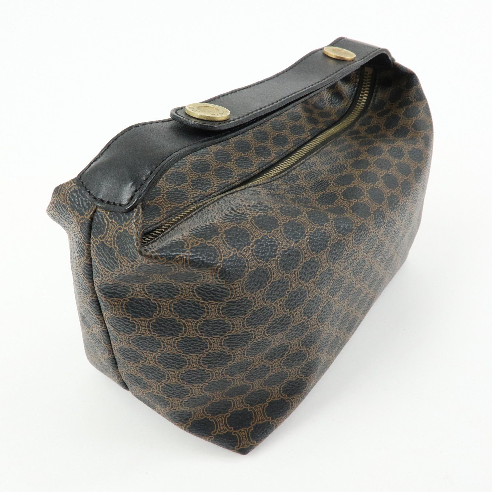 CELINE Macadam PVC Coated Canvas Leather Hand Bag Black Brown