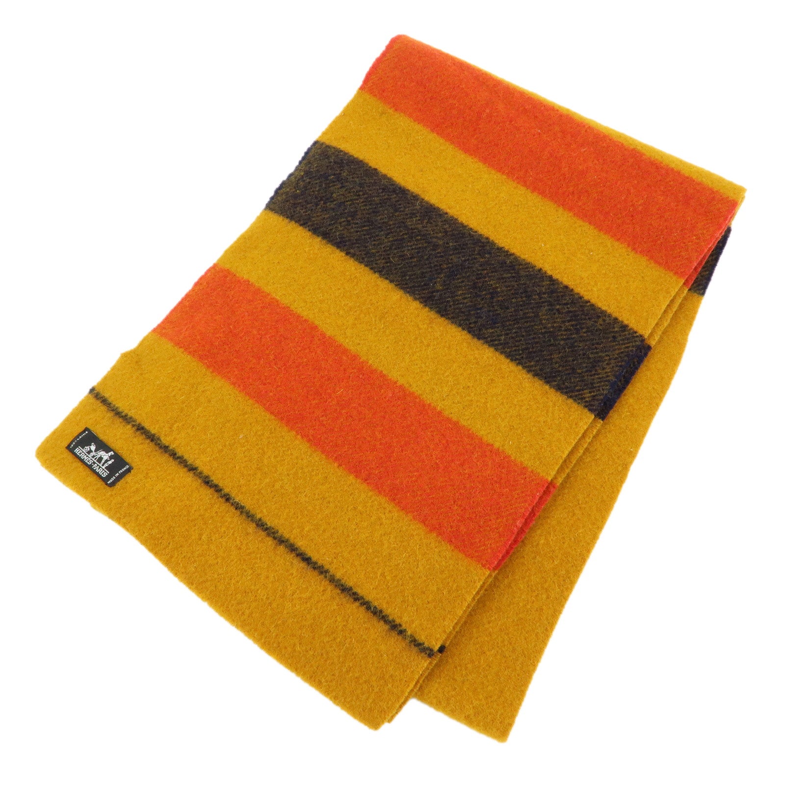 HERMES Rocabar Wool 100% Scarf Stole Mustard Black Red