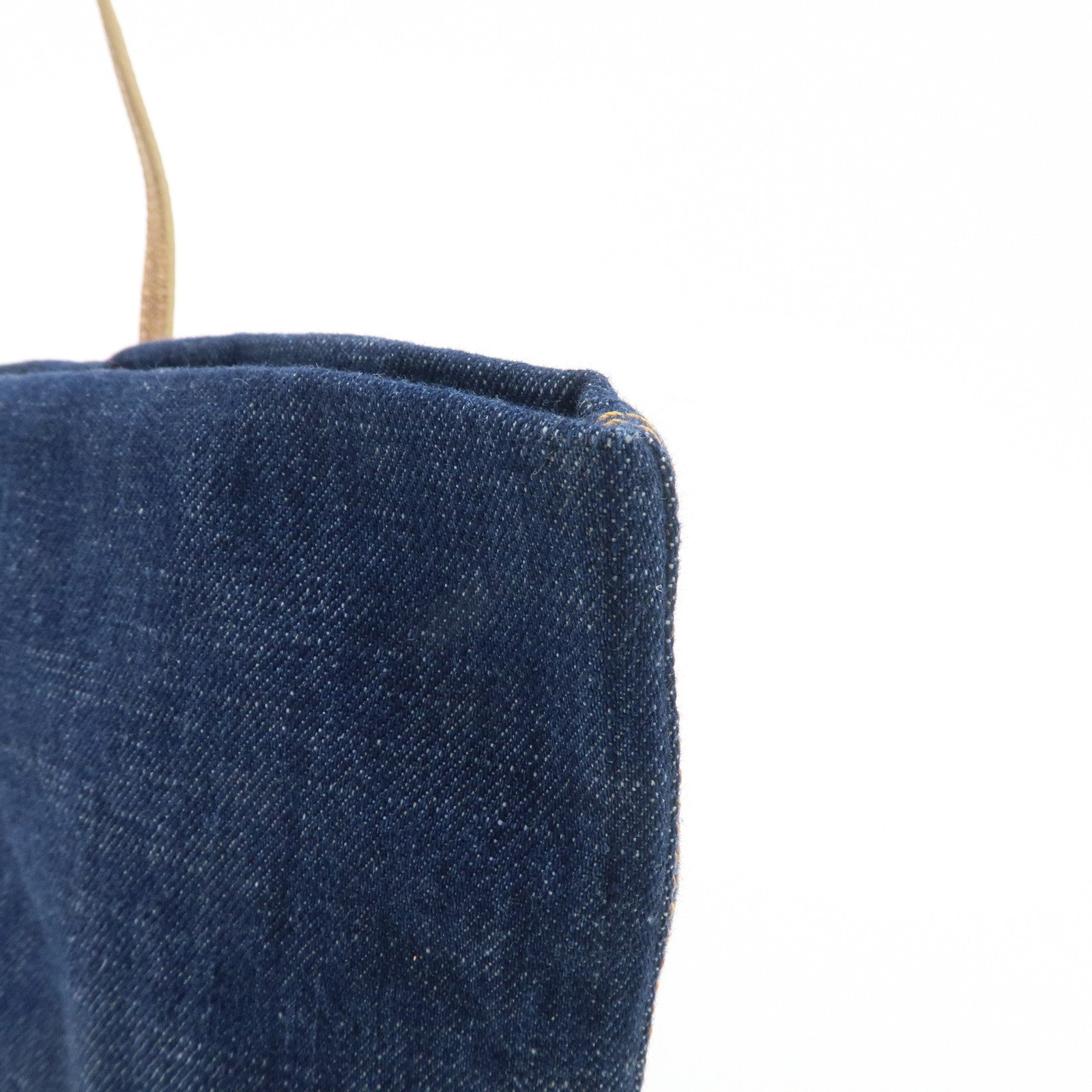 FENDI Denim Tote Bag Hand Bag Logo Charm Navy