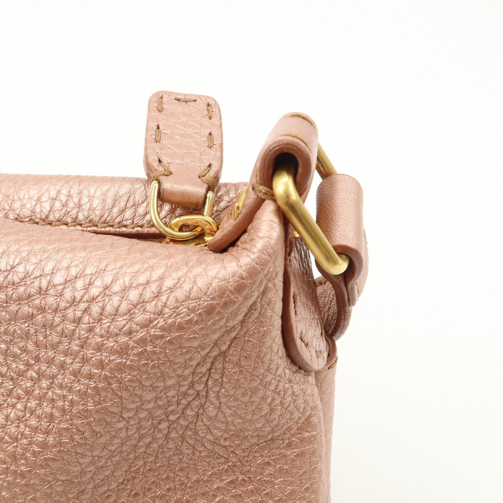 FENDI Seleria Leather Shoulder Bag Champagne Pink 8BT200