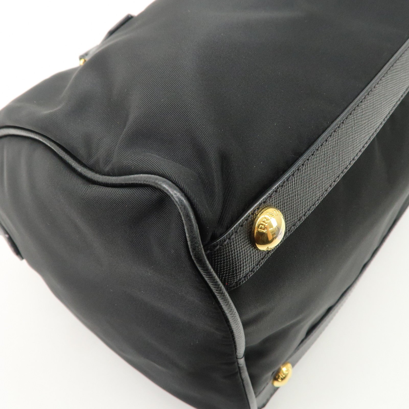 PPRADA Logo Nylon Leather Boston Bag Hand Bag Black Gold HDW Used
