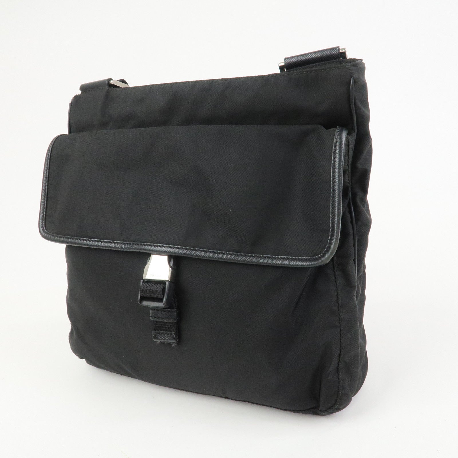 PRADA Nylon Saffiano Leather Shoulder Bag Black VA0269