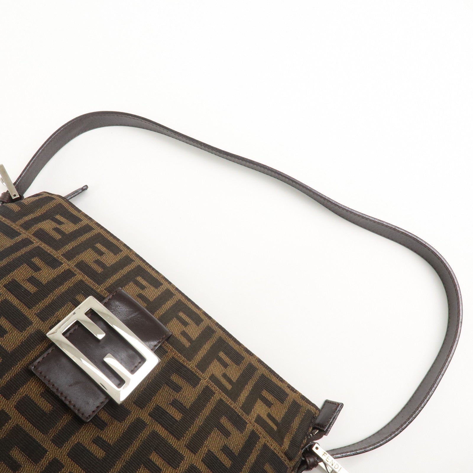 FENDI Zucca Canvas Leather Shoulder Bag Black Brown 21452656609