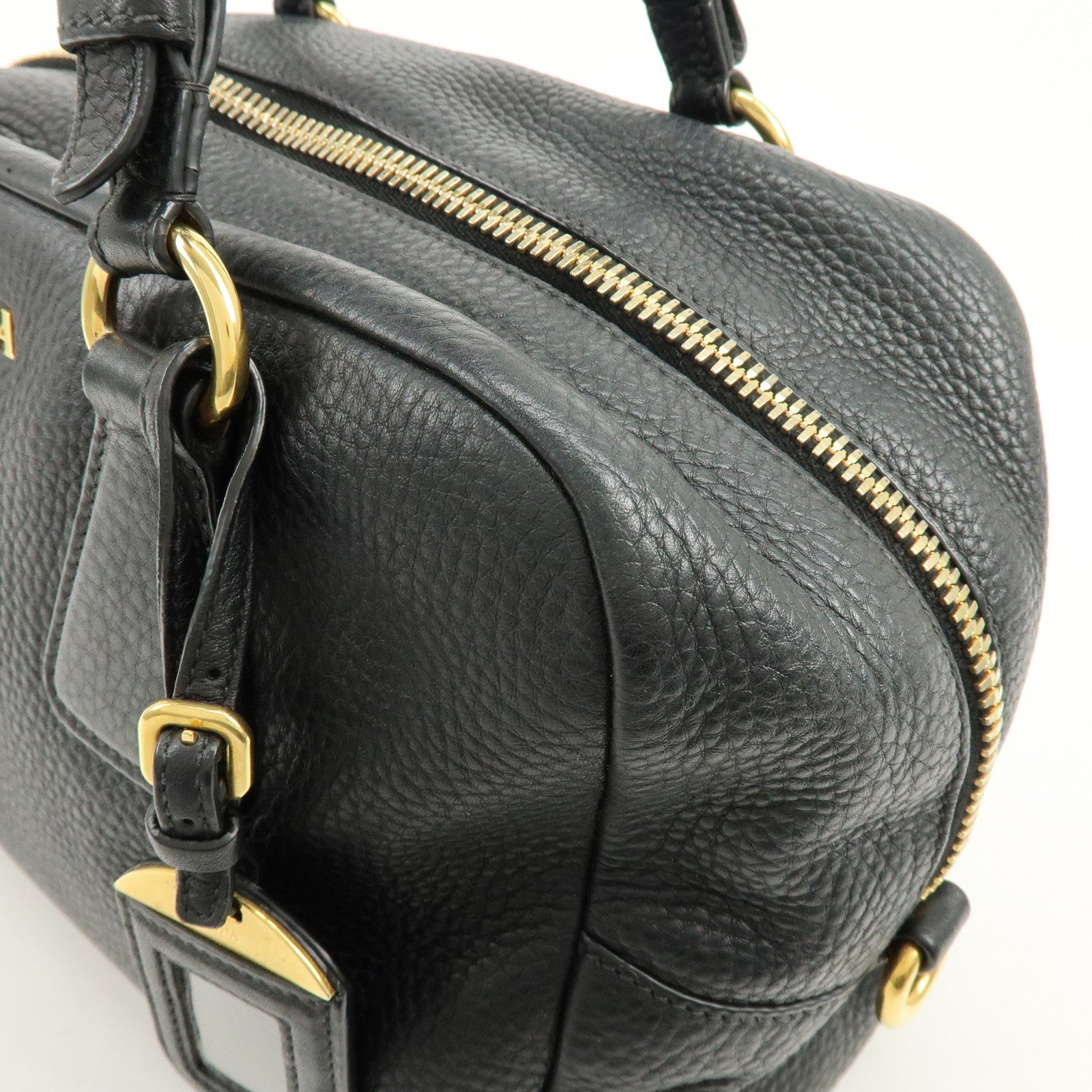 PRADA Logo Leather Boston Bag Shoulder Bag Black B3091M