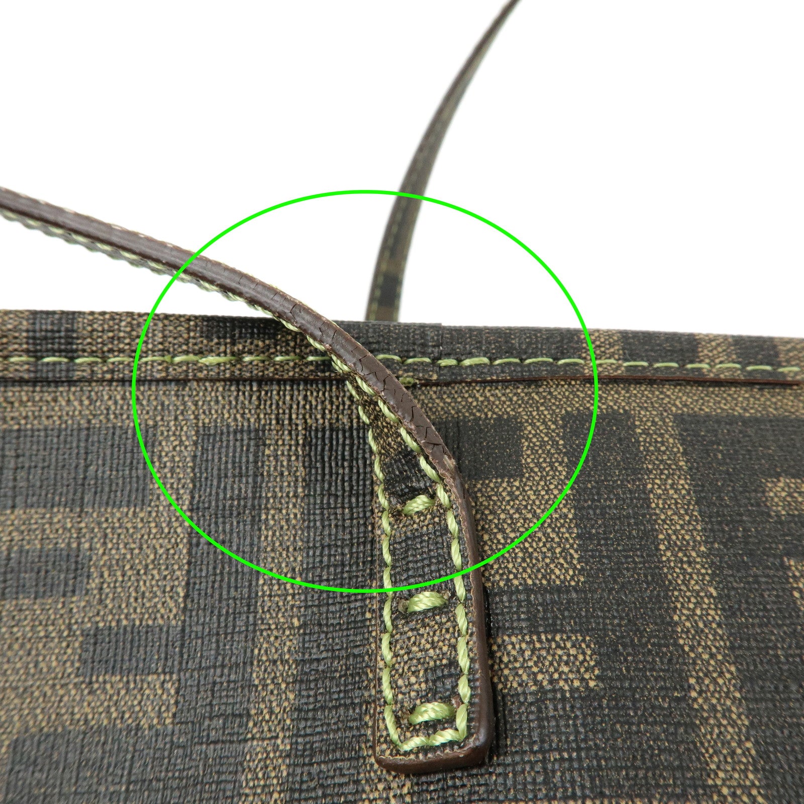 FENDI Zucca PVC Tote Bag Hand Bag Brown Light Green Stich 8BH198