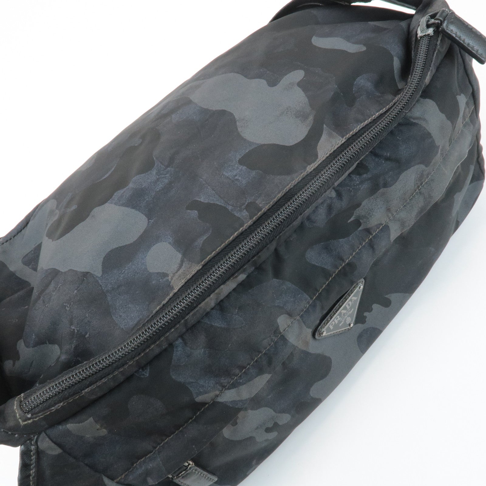 PRADA Triangle Logo Nylon Camouflage Shoulder Bag Black Gray Navy Used