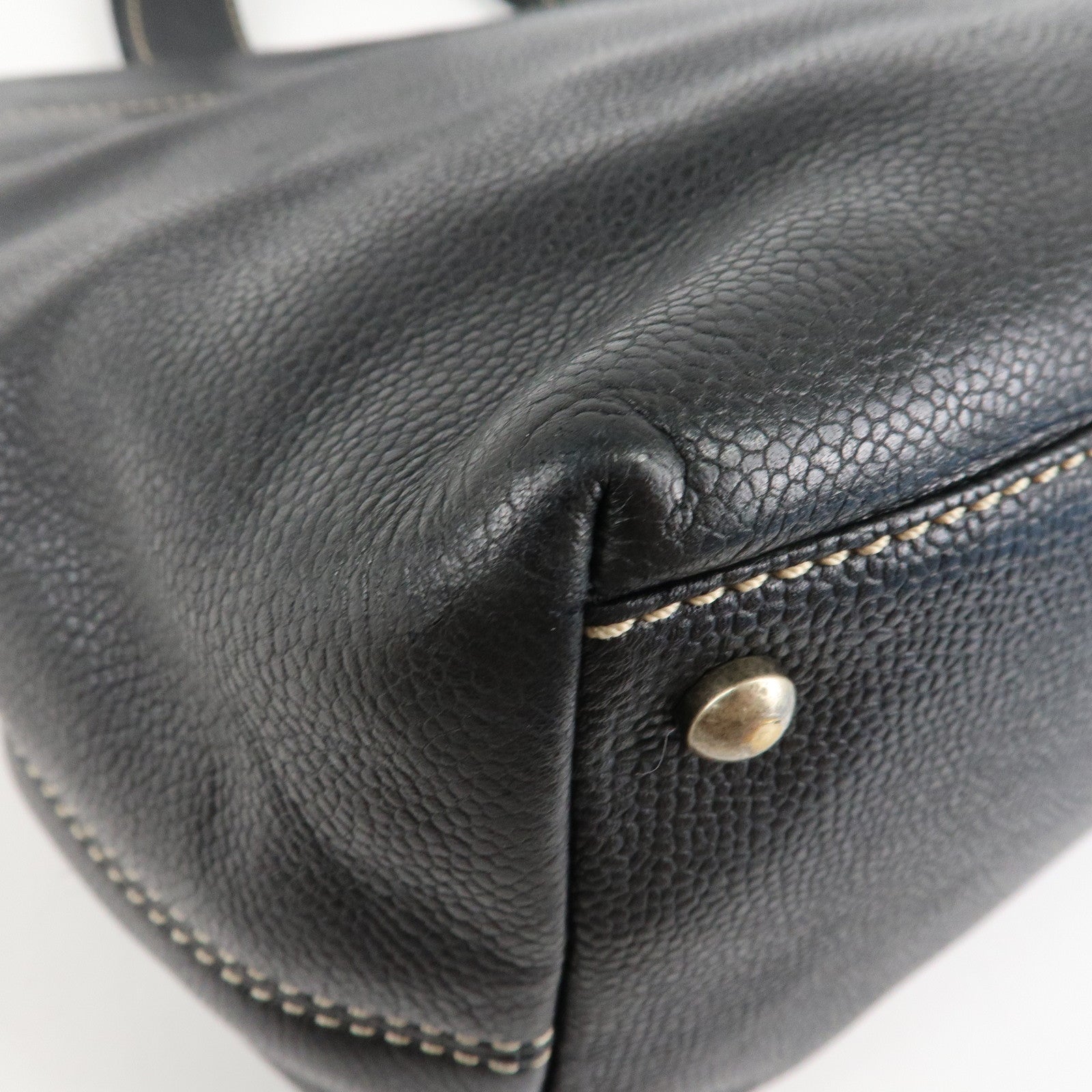 CHANEL Caviarskin COCO Mark Turn Lock 2Way Hand Bag Black Used