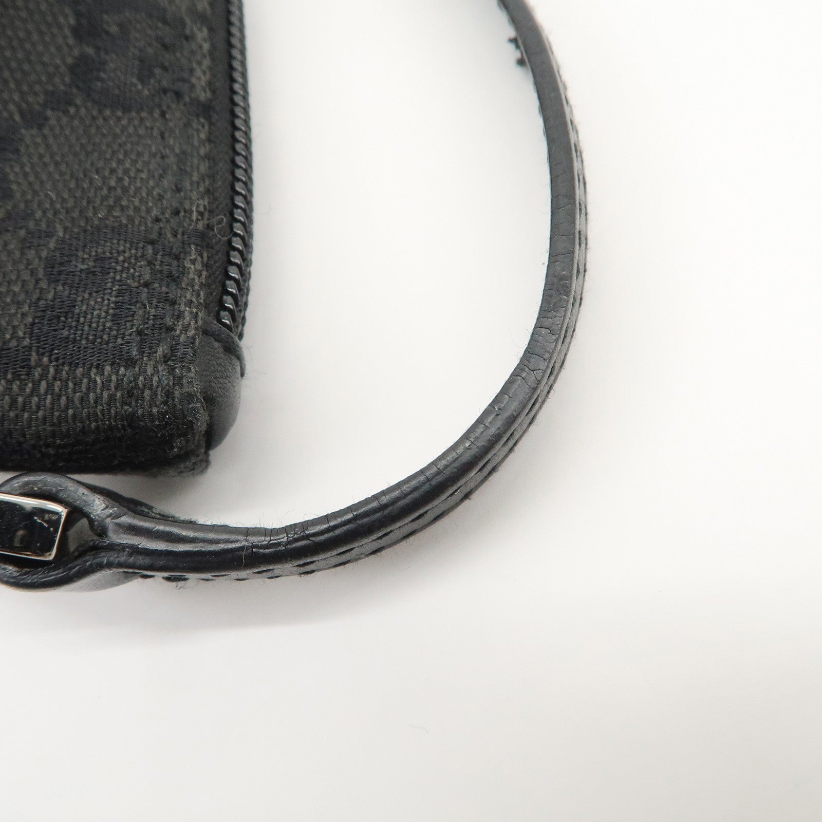 GUCCI Boat Bag GG Canvas Leather Hand Bag Pouch Black 07198