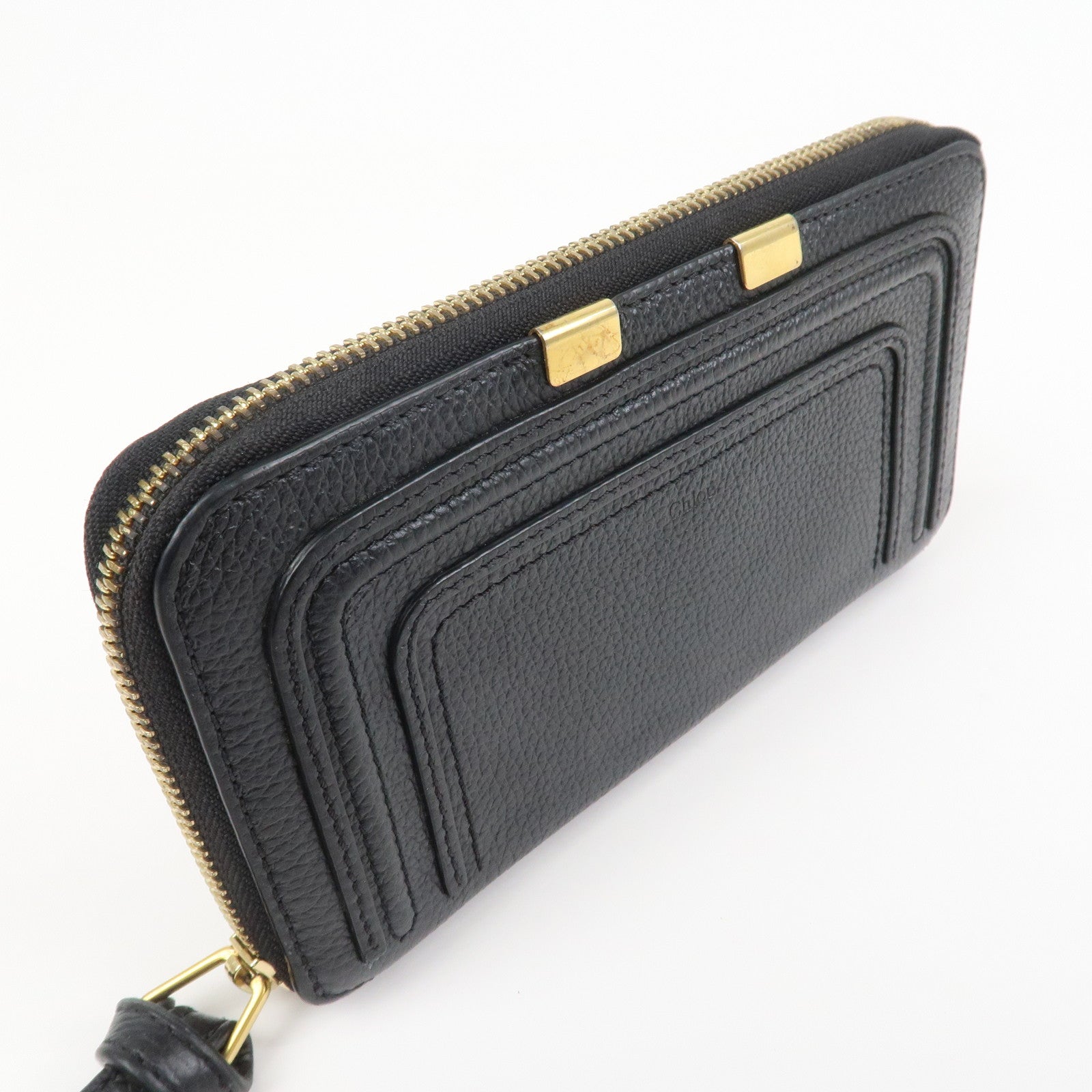 Chloe Marcie Leather Zippy Long Wallet Black