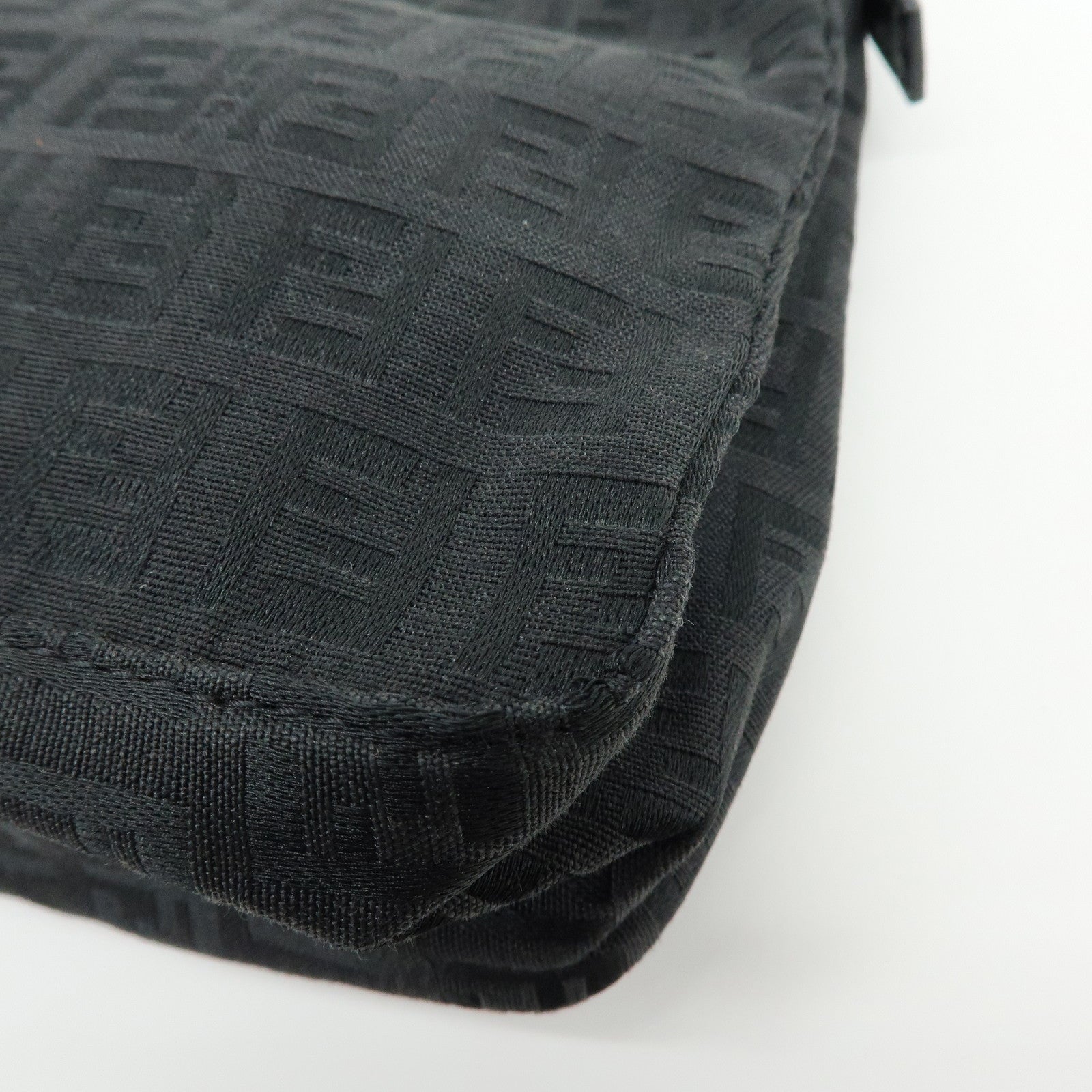 FENDI Zucchino Canvas Leather Hand Bag Pouch Black 8N0001