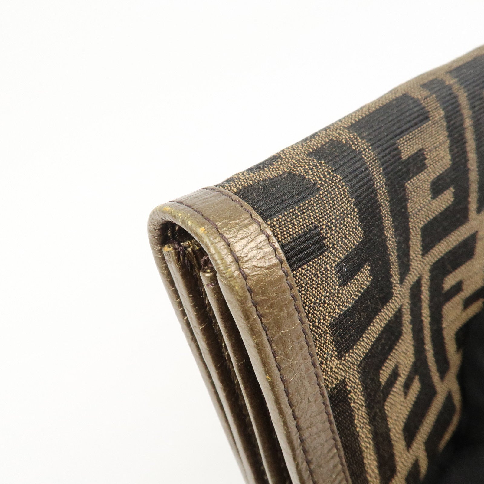 FENDI Zucca Canvas Leather Bi-fold Long Wallet Brown Gold 8M0000