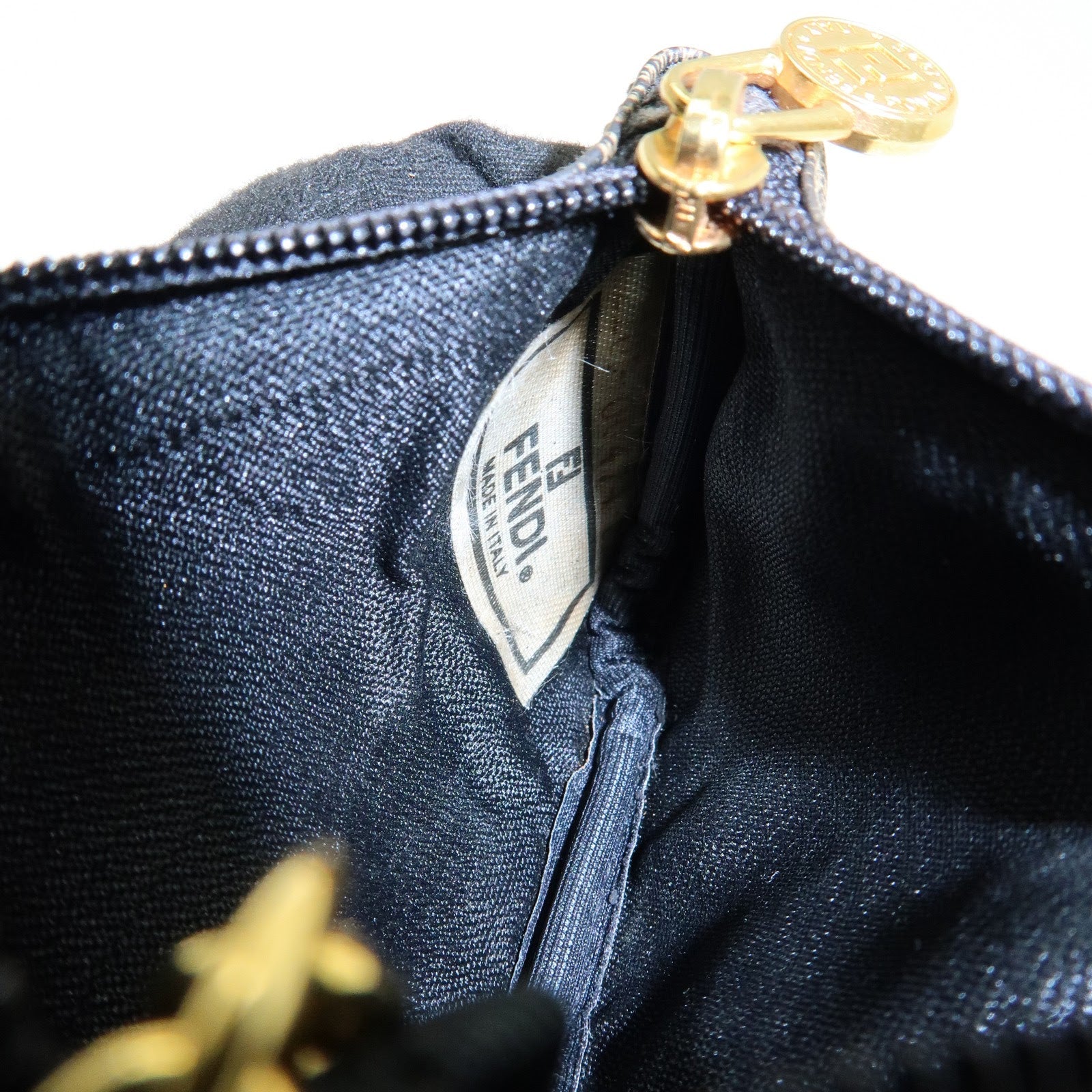 FENDI Pequin PVC Coated Canvas Coin Case Black Beige