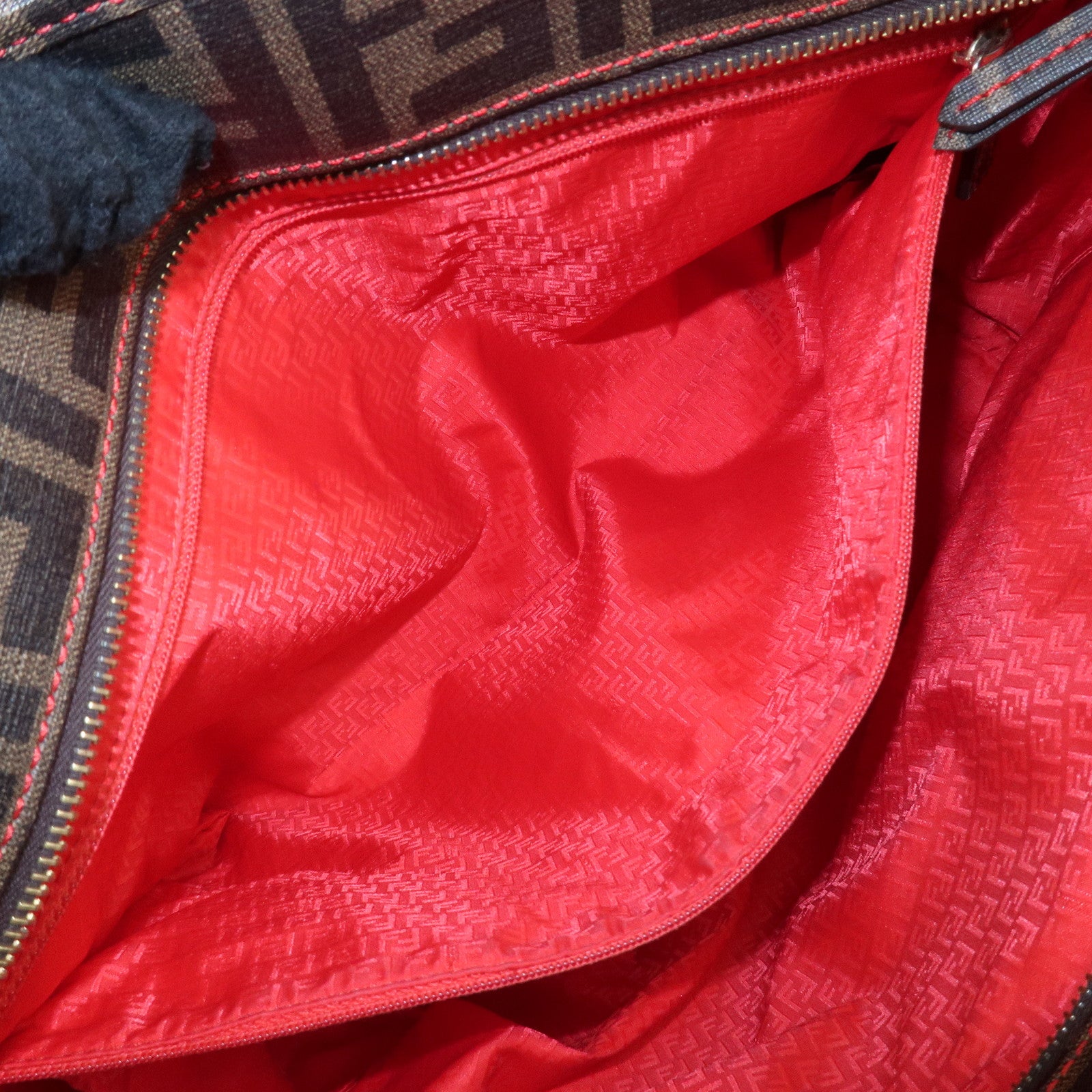 FENDI Zucca Canvas Leather Tote Bag Hand Bag Brown Black 8BH198 Used