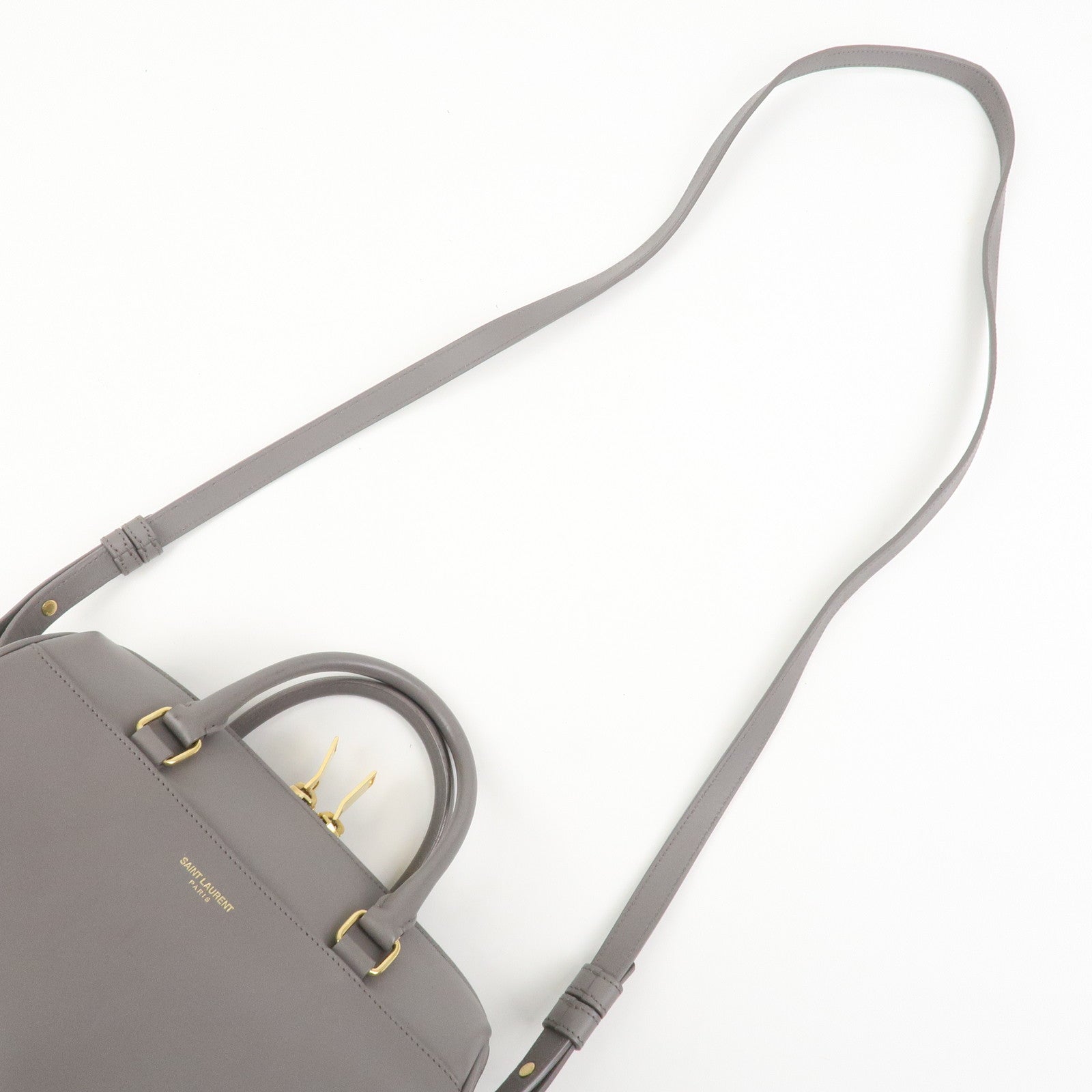 SAINT LAURENT PARIS Baby Duffle Leather 2WAY Hand Bag Gray 330958