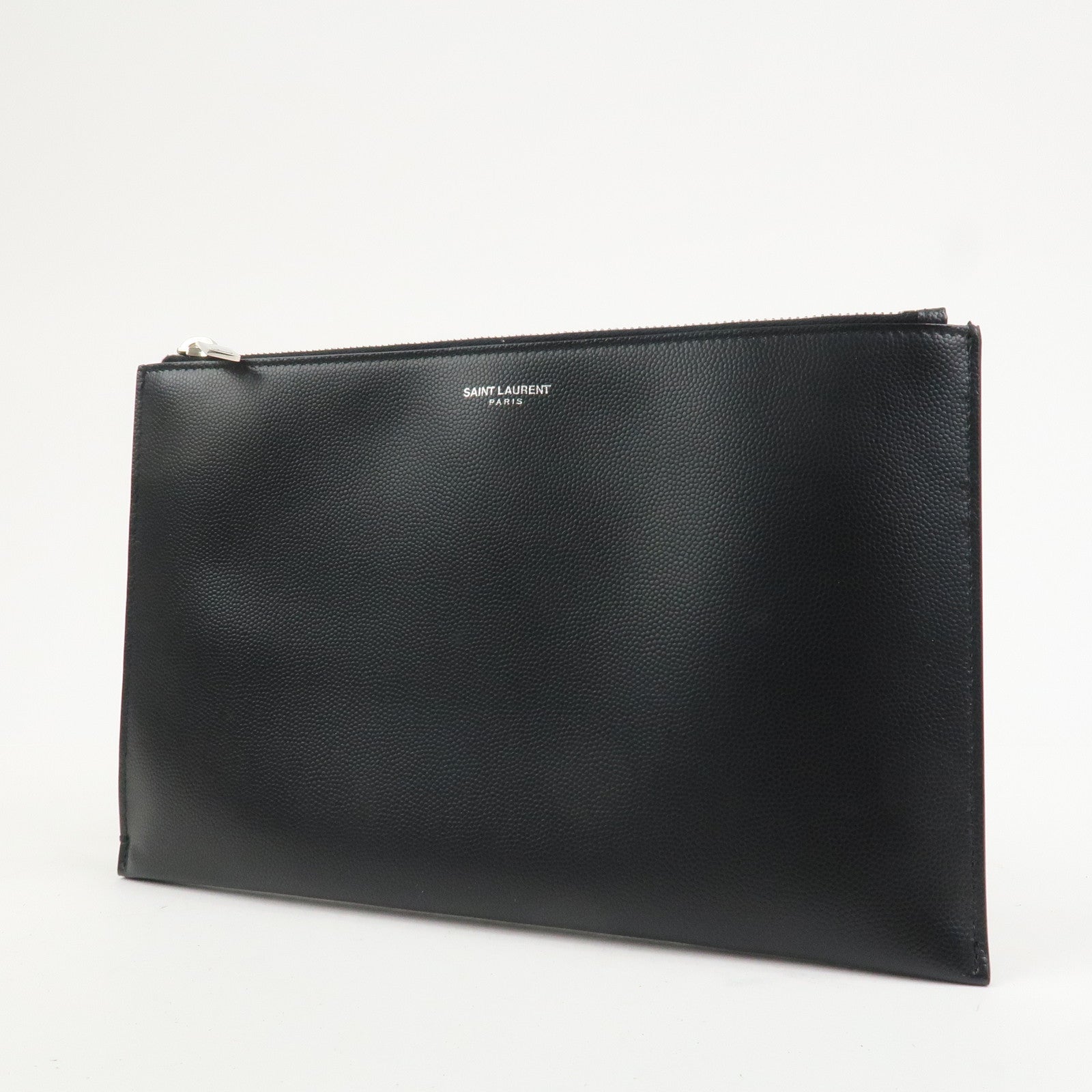 SAINT LAURENT PARIS Logo Leather Clutch Bag Black